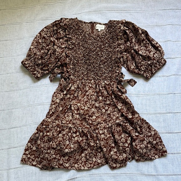 Bohme Brown and White Ruffled Puff Sleeve Mini Dress - Picture 8 of 14